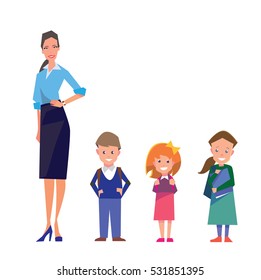 Teacher and students at school. Vector graphic simple style