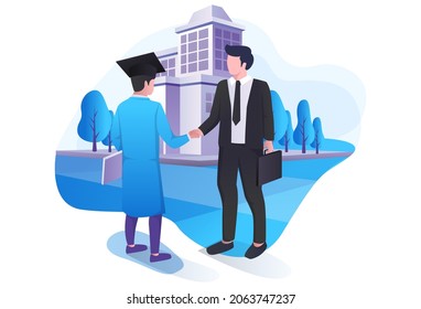 Teacher and students shake hands for graduation