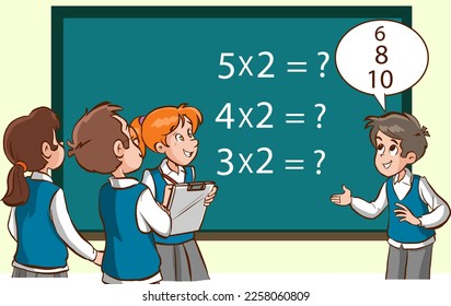 teacher and students are studying in the classroom cartoon vector