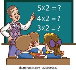 teacher and students are studying in the classroom cartoon vector