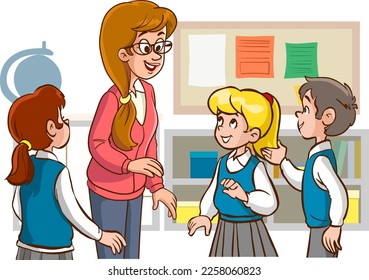 teacher and students are studying in the classroom cartoon vector