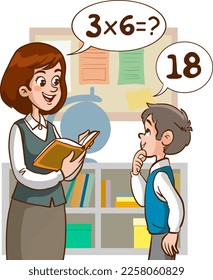 teacher and students are studying in the classroom cartoon vector