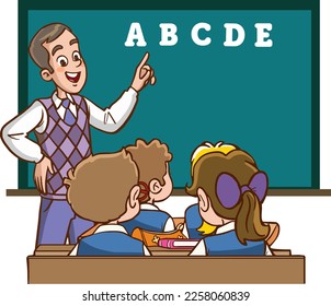 teacher and students are studying in the classroom cartoon vector