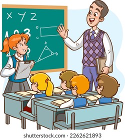 teacher and students are studying in the classroom cartoon vector