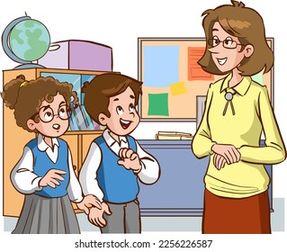 teacher and students talking cartoon vector