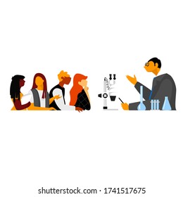 the teacher with the students. vector image of a teacher with students