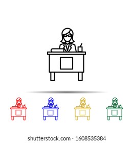 the teacher at the table multi color style icon. Simple thin line, outline vector of school icons for ui and ux, website or mobile application