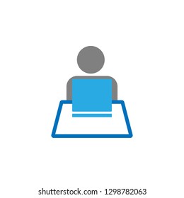 Teacher and tablet icon. Element of education icon for mobile concept and web apps. Detailed Teacher and tablet icon can be used for web and mobile