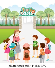 Teacher Take Children To The Zoo, Animal, Field Trip, Educational Tour, Travel