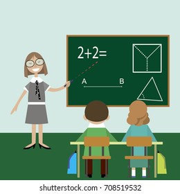 the teacher teaches children mathematics. vector illustration