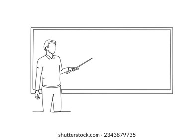 Un profesor enseña en clase. Dibujo de una línea del día mundial del profesor