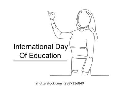 A teacher teaches his students. International day of education one-line drawing