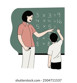 Profesor enseña matemáticas al estudiante