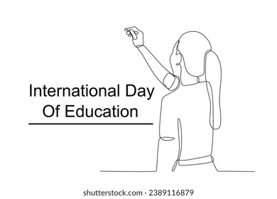 A teacher teaches at a school. International day of education one-line drawing