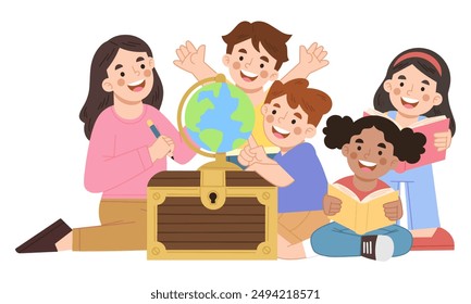 Teacher teaches students in class vector illustration