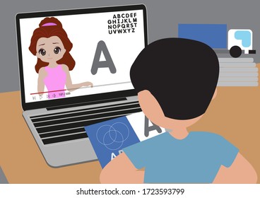 Teacher teaches students via social media.
Boys at home use computers to study.