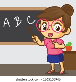 The teacher is teaching, Teacher cartoon vector, cute vector