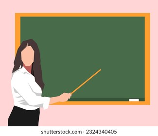 teacher teaching with chalkboard in classroom. the concept of education, learning, school, profession. for posters, banners, prints. flat vector illustration.