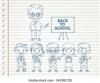 







teacher are teaching with cheerful student. back to school illustration






