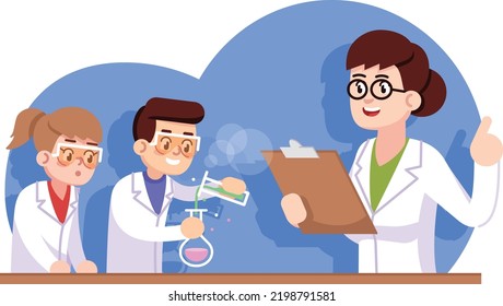 teacher teaching chemistry class to his students