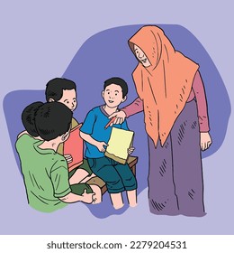 the teacher is teaching the child