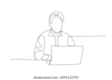 Teacher teaching with laptop. Teacher in classroom concept one-line drawing