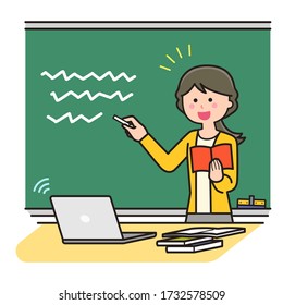 Teacher teaching online using a blackboard