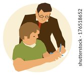 teacher teaching to student in class