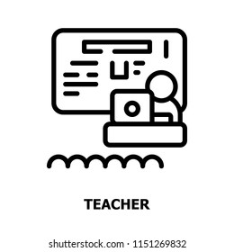 Teacher Teaching Student in Classroom Education Outline icons.Back to school Concept Thin line icons.