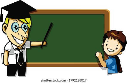 Teacher teaching students and blackboard