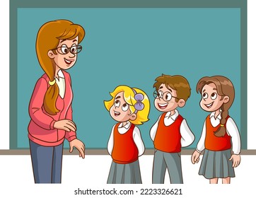 Teacher teaching students in classroom illustration