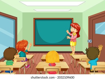 Teacher Teaching Students Classroom Scene Illustration Stock Vector ...