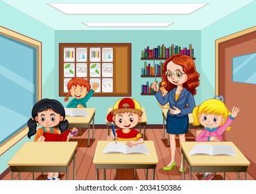 Teacher Teaching Students Classroom Scene Illustration Stock Vector ...