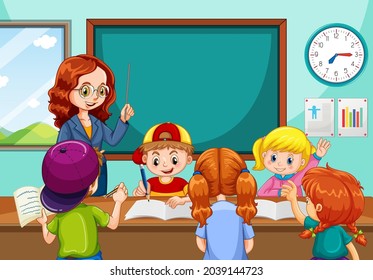 Teacher Teaching Students Classroom Scene Illustration Stock Vector ...