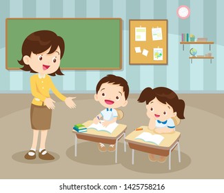 Teacher Teaching Students Classroomclassroom Teacher Pupilschildren ...