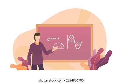 Teacher Teaching Trigonometry Math in Class School Education Science Cartoon Vector Illustration Design