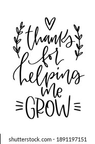 Teacher thank you card vector design with chalkboard background. Thanks for helping me grow lettering quote. svg