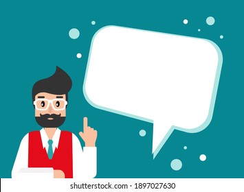Teacher or tutor with big speech bubble. Internet learning. on-line distant education. Web study, school chat, webinar, discussion, forum. Video lessons
