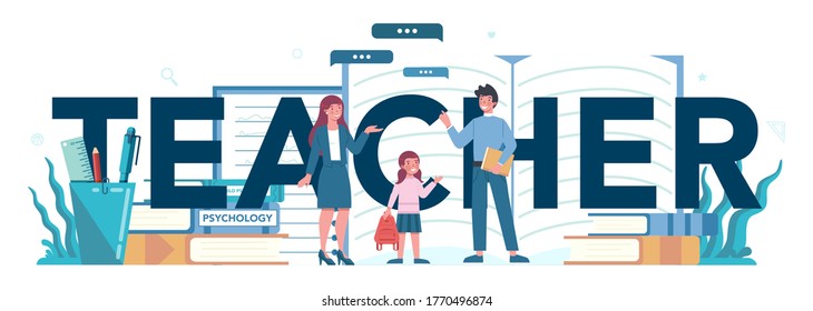 Teacher Typographic Header Concept Profesor Standing Stock Vector ...