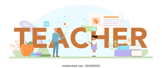 Teacher Typographic Header Professor Giving Lesson Stock Vector ...