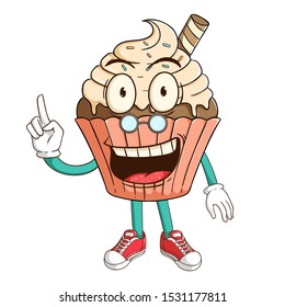 teacher of vanilla cupcake cartoon character with funny smile face