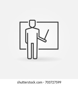 Teacher vector icon. Vector standing man with pointer thin line symbol or design element. Presentation concept sign