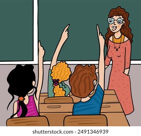 The teacher wants to ask a question in class and the students want to answer