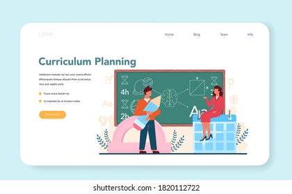 Teacher Web Banner Or Landing Page. Profesor Planning Curriculum, Meeting Parents. School Or College Workers. Idea Of Education And Knowledge. Isolated Flat Vector Illustration