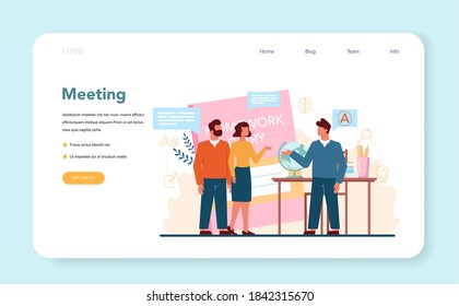 Teacher Web Banner Or Landing Page. Profesor Planning Curriculum, Meeting Parents. School Or College Workers. Idea Of Education And Knowledge. Isolated Flat Vector Illustration