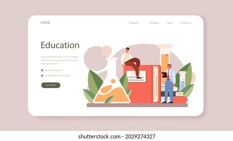 Teacher web banner or landing page. Professor giving a lesson in a classroom. School or college workers. Idea of education and knowledge. Isolated flat vector illustration
