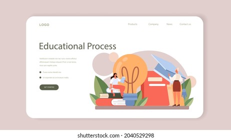 Teacher web banner or landing page. Professor giving a lesson in a classroom. School or college workers. Idea of education and knowledge. Isolated flat vector illustration