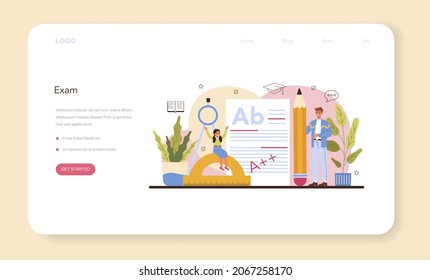 Teacher web banner or landing page. Professor giving a lesson in a classroom. School or college workers. Idea of methodical academic education. Isolated flat vector illustration