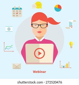 Teacher, webinar, modern online learning - isolated flat vector illustration.
