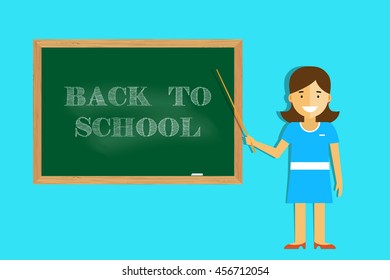Teacher welcomes back to school. Elementary School design template. Back to School banner for website template, cards, posters, logo. Vector illustration.